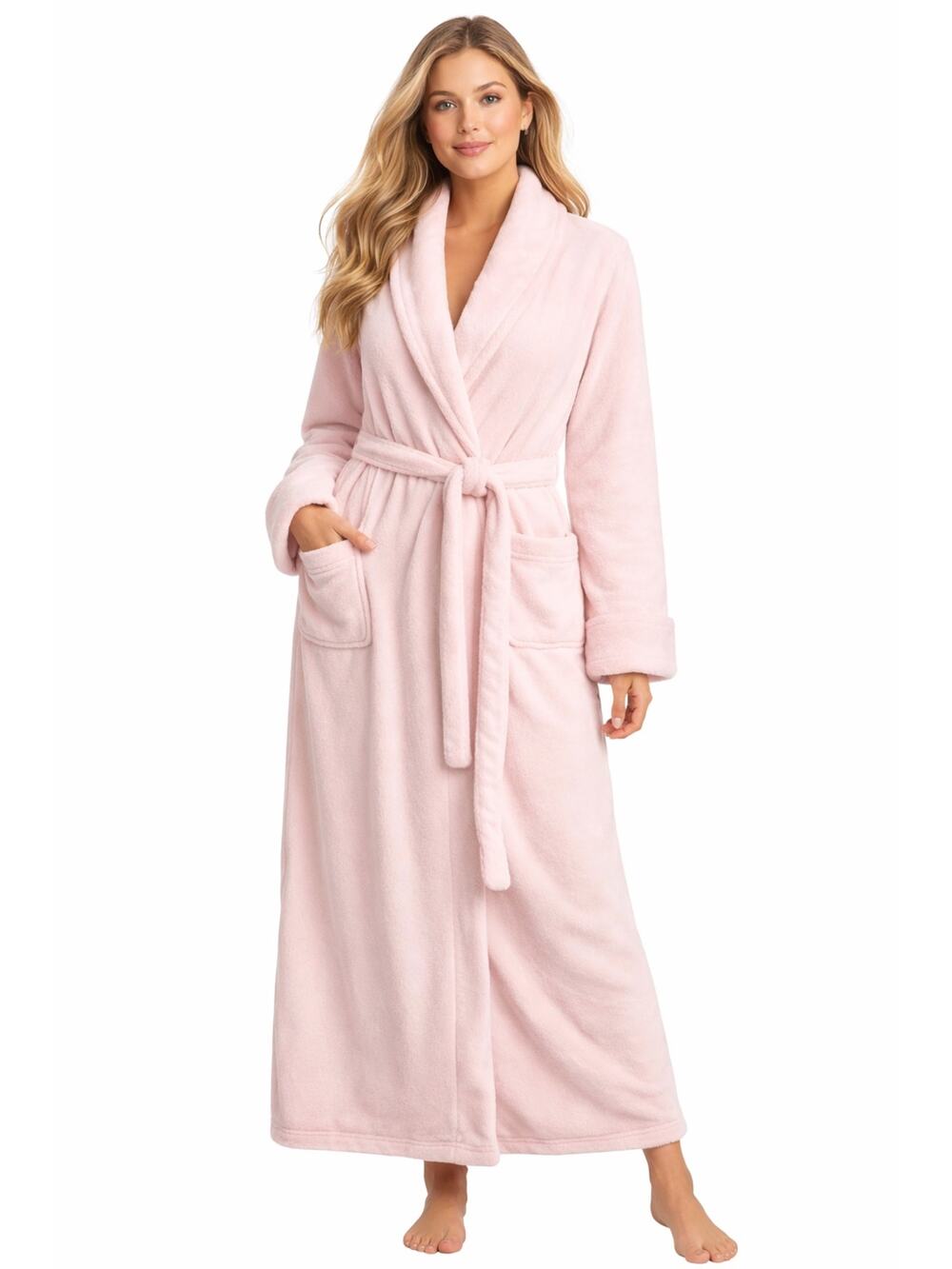 Elizabeth Arden Long Pink Plush Spa Shawl Collar Robe L/XL Cozy Belted Pockets